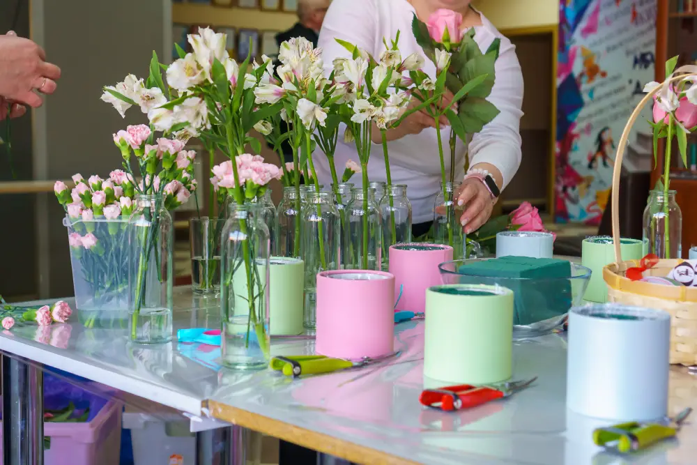 seniors potting plants for a holiday